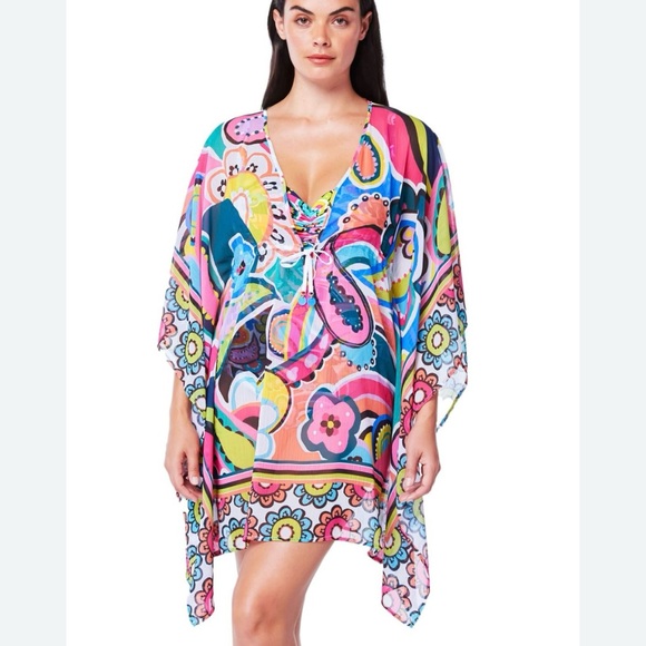 Bleu Rod Beattie Floral Sheer Ruffled Beach Coverup Size Small - Picture 1 of 9